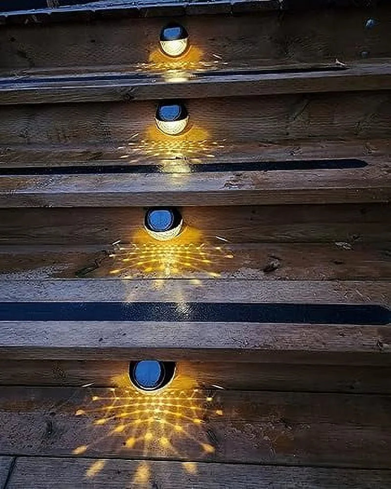 Solar Fence Lights,  4 Pack LED Solar Wall Lights Outdoor, IP65 Waterproof Solar Deck Lights for Wall Deck Post Patio Yard Stairway Path Porch, Warm White