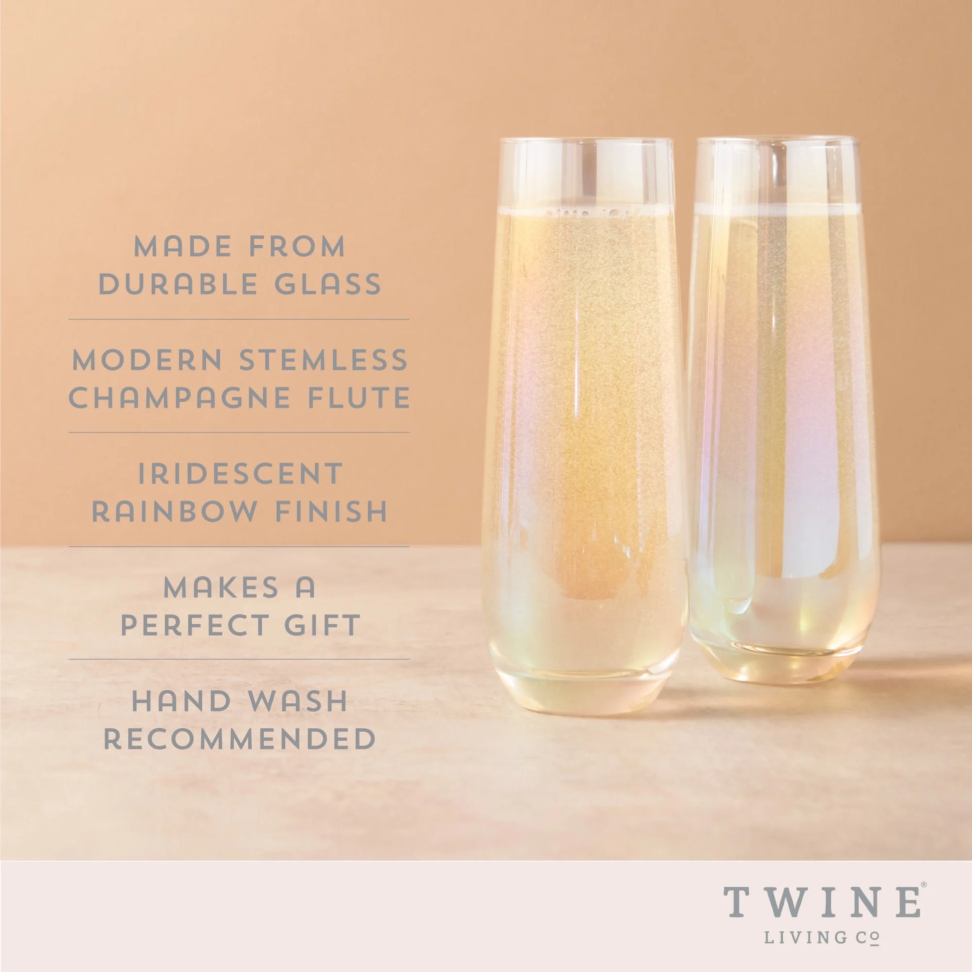 Luster Champagne Flutes for Outdoor, Home Bar Gifts, 10 Oz Set of 2