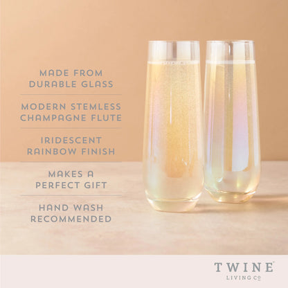 Luster Champagne Flutes for Outdoor, Home Bar Gifts, 10 Oz Set of 2