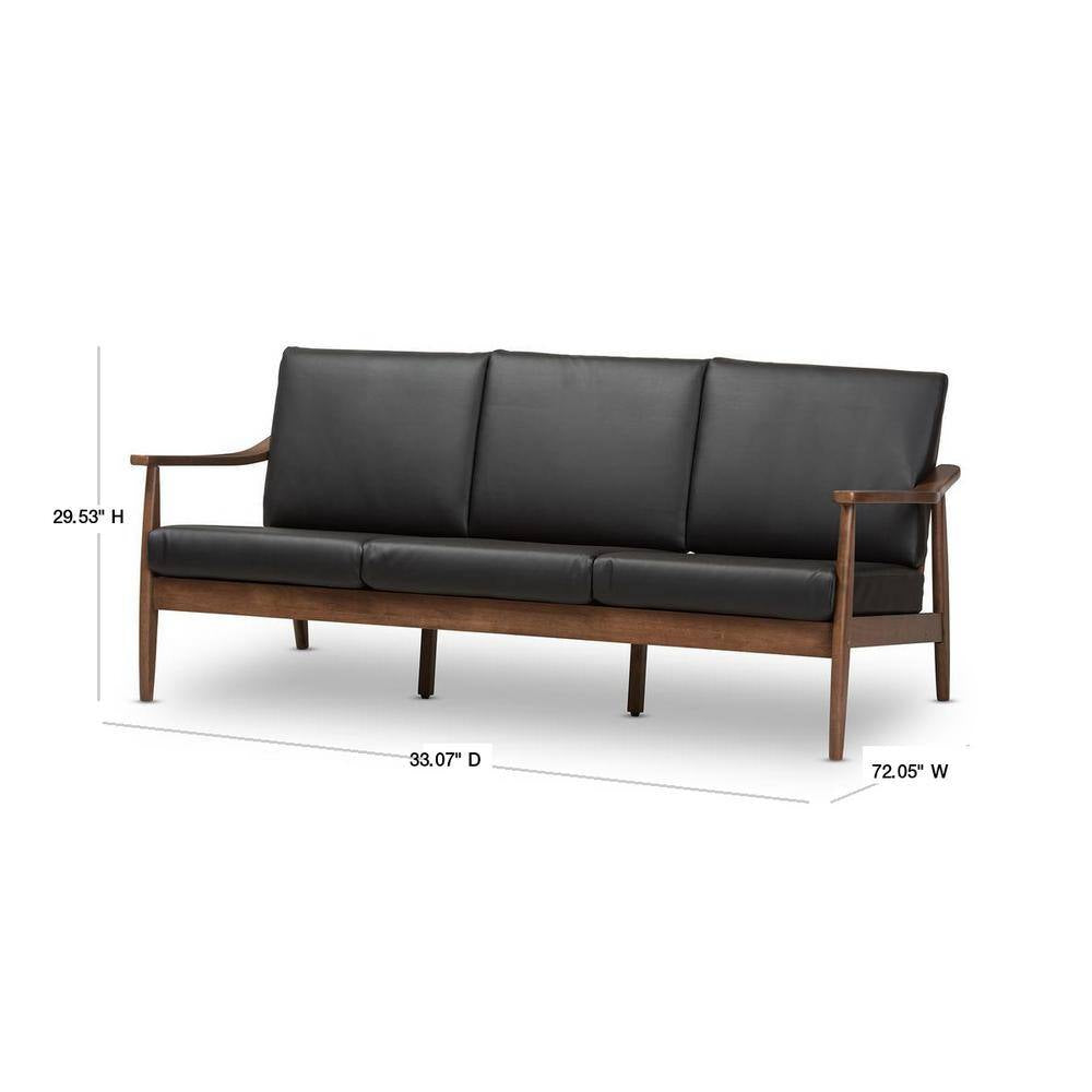 Venza 72.1 In. Black/Brown Faux Leather 4-Seater Bridgewater Sofa with Wood Frame