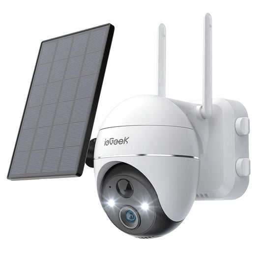 360° View PTZ Solar Security Cameras Wireless Wifi Outdoor, Spotlight 2K/3MP, Color Night Vision, PIR Motion Detection, Solar Outdoor Home Surveillance Camera, Work with Alexa