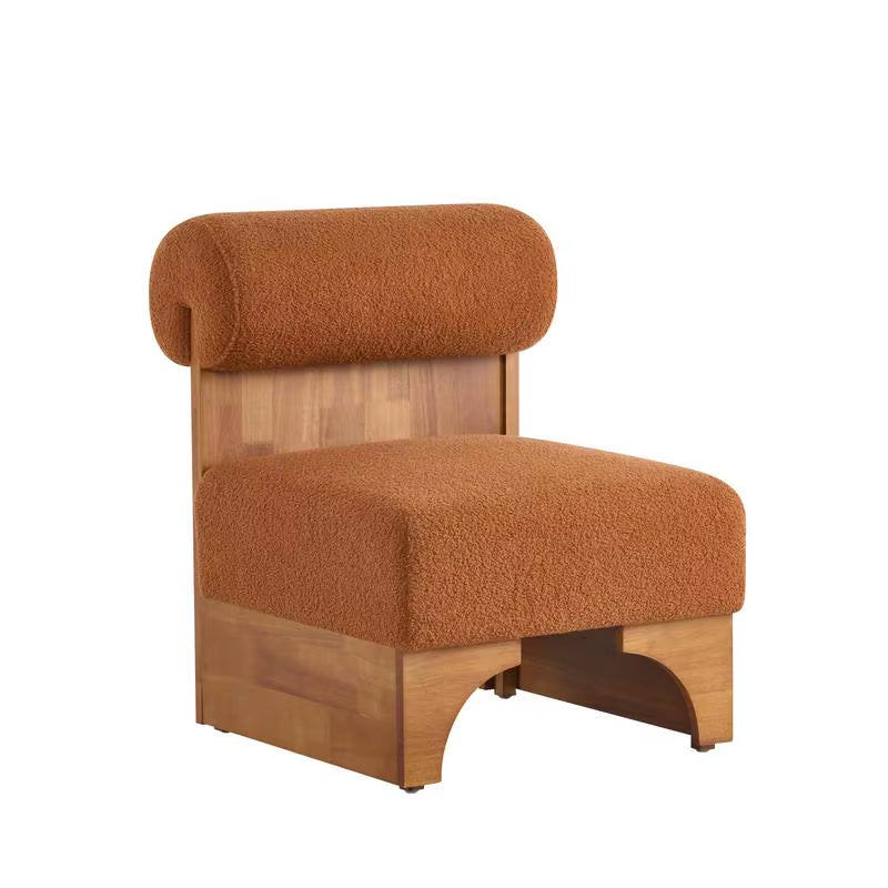 Modern Boucle Lounge Chair, Solid Wood Frame, Rolled Backrest, Soft Durable Boucle Upholstery, Perfect for Living Room,