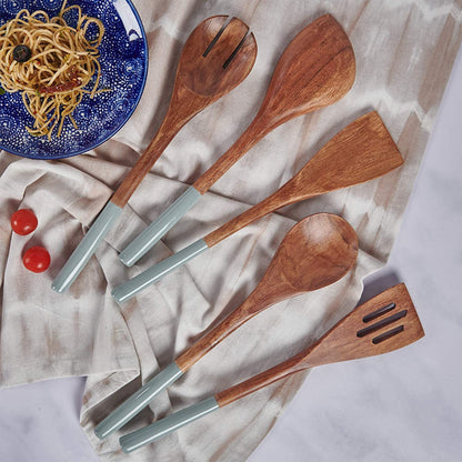 Wooden Spoons for Cooking, Set of 5 Wooden Utensils for Cooking, Nonstick Wooden Cooking Utensils, Kitchen Utensil Sets with Wooden Spoon Sets and Wooden Spatula - Gray/Grey