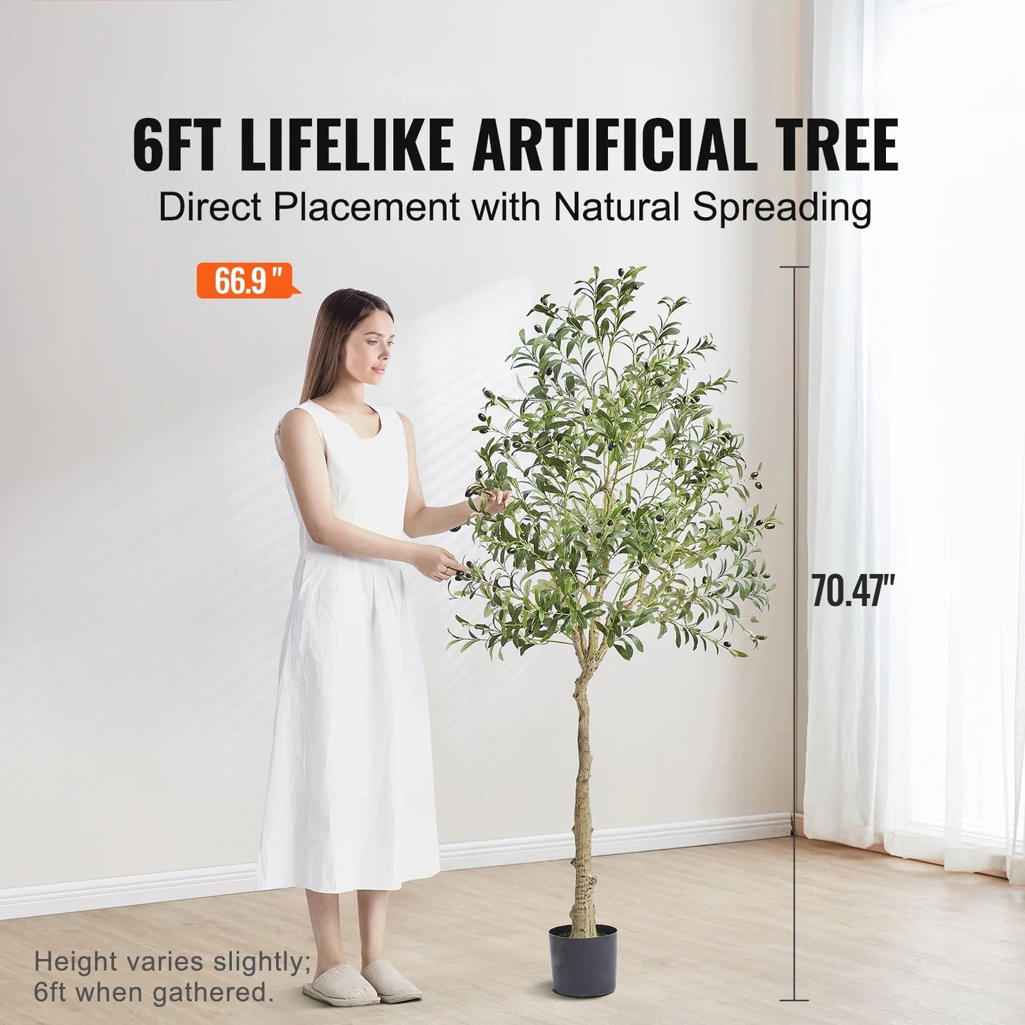 6Ft Olive Artificial Tree in Pot Greenery for Home Decor