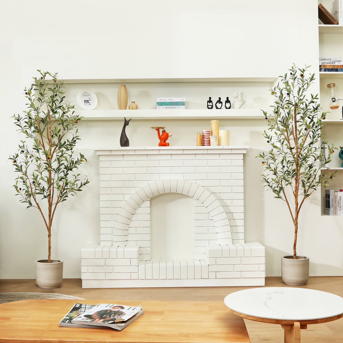 2 Pack 6 Ft Artificial Olive Plants with Realistic Leaves and Natural Trunk, Silk Fake Olive Tree in Black Plastic Pot, Faux Olive Tree for Office Home