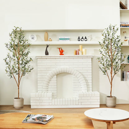 2 Pack 6 Ft Artificial Olive Plants with Realistic Leaves and Natural Trunk, Silk Fake Olive Tree in Black Plastic Pot, Faux Olive Tree for Office Home