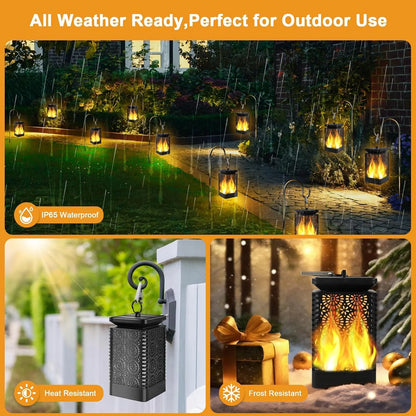 Solar Lights Outdoor, Solar Lantern Flickering Flame Outdoor Waterproof Hanging Lanterns Decorative, Solar Powered Outdoor Lighting LED Christmas Lights for Patio Deck Yard, 2 Pack