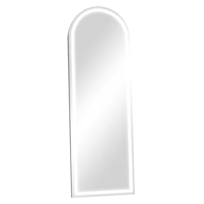 20 In. W X 63 In. H LED Light Arched White Aluminum Alloy Framed Rounded Full Length Mirror Floor Mirror