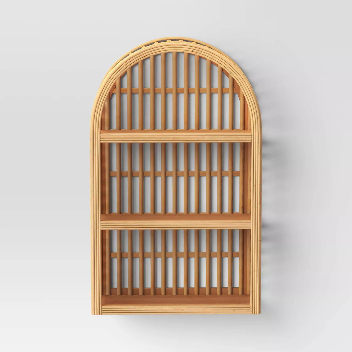 12" X 20" Wood and Rattan Wall Shelf Natural - Threshold™: Modern Vertical Geometric Decor, No Battery Required