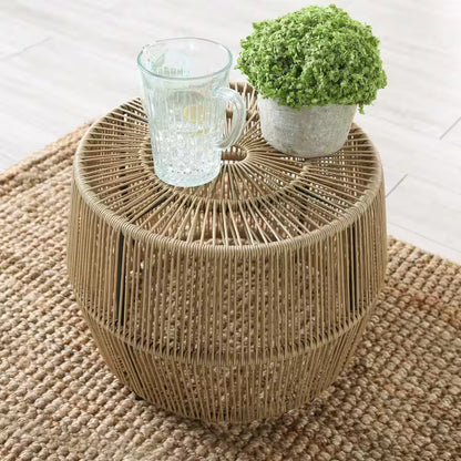 Ysar Natural Brown Boho round Metal Outdoor Side Table