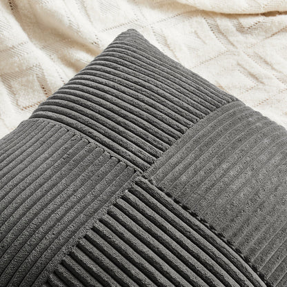 2 Packs Dark Gray Decorative Throw Pillow Covers 18X18 Inch for Living Room Couch Sofa, Rustic Farmhouse Boho Home Decor, Soft Corduroy Patchwork Textured Square Cushion Case 45X45 Cm