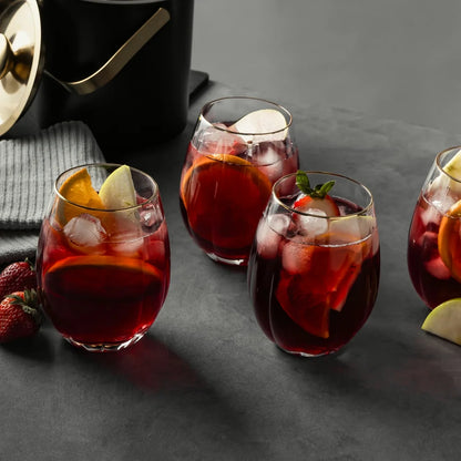 Scalloped Stemless Wine Glasses with Gold Trim, Set of 4