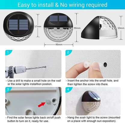 Solar Fence Lights,  4 Pack LED Solar Wall Lights Outdoor, IP65 Waterproof Solar Deck Lights for Wall Deck Post Patio Yard Stairway Path Porch, Warm White