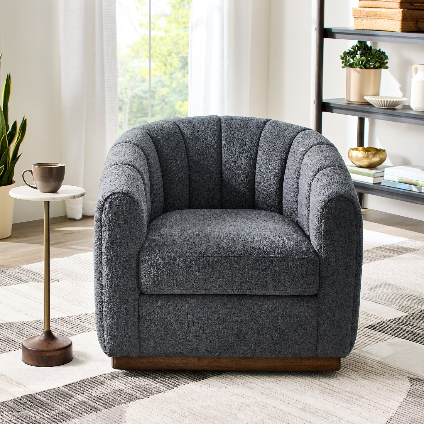 Lillian Accent Swivel Chair, Charcoal Boucle