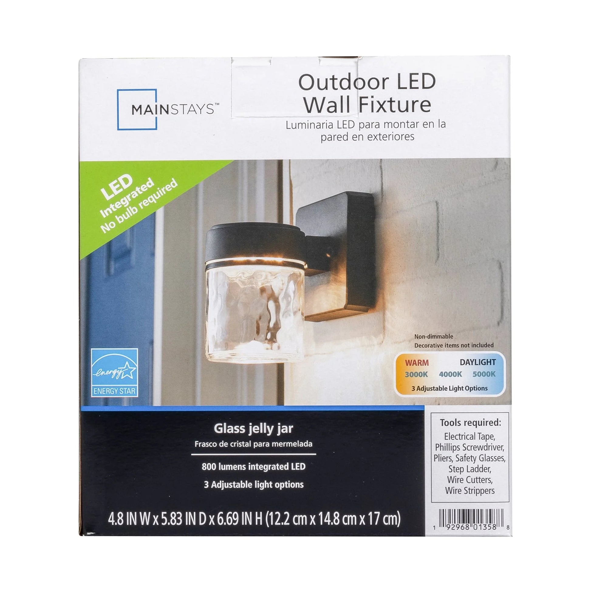 (2 Pack)  6" Outdoor Black Integrated LED Wall Light, Glass Shade, 110° Beam Angle, 140° Beam Spread