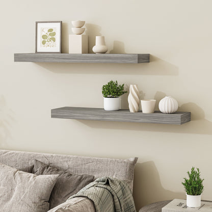 24X6 Walnut Gray Floating Shelves for Wall, Wood Hanging Shelves up to 20Lbs for Bedroom, Bathroom, Kitchen(Set of 2)