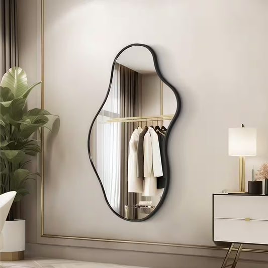 20 In. W X 36 In. H Irregular Black Aluminum Alloy Framed Asymmetrical Wall Mirror
