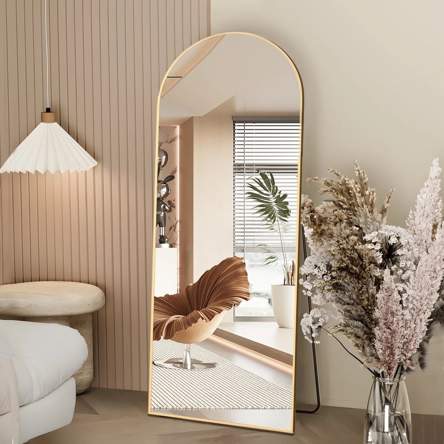 Full Length Mirror 64"X21" Arch Floor Mirror with Stand Arched Mirror Full Body Mirror Gold Standing Hanging or Leaning against Wall for Bedroom Entry