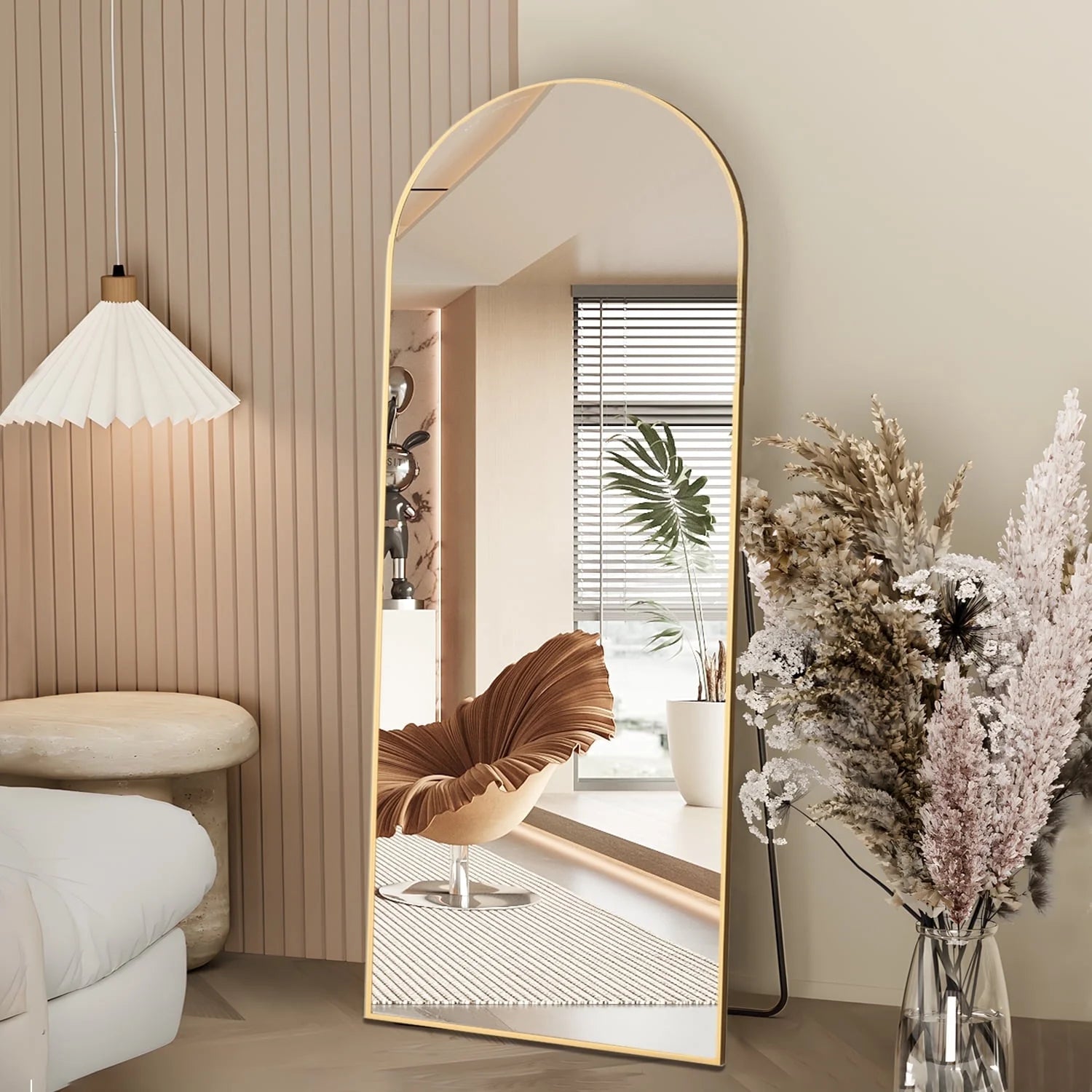 Full Length Mirror 64"X21" Arch Floor Mirror with Stand Arched Mirror Full Body Mirror Gold Standing Hanging or Leaning against Wall for Bedroom Entry