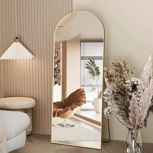 Full Length Mirror 64"X21" Arch Floor Mirror with Stand Arched Mirror Full Body Mirror Gold Standing Hanging or Leaning against Wall for Bedroom Entry
