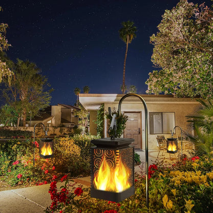 Solar Lights Outdoor, Solar Lantern Flickering Flame Outdoor Waterproof Hanging Lanterns Decorative, Solar Powered Outdoor Lighting LED Christmas Lights for Patio Deck Yard, 2 Pack