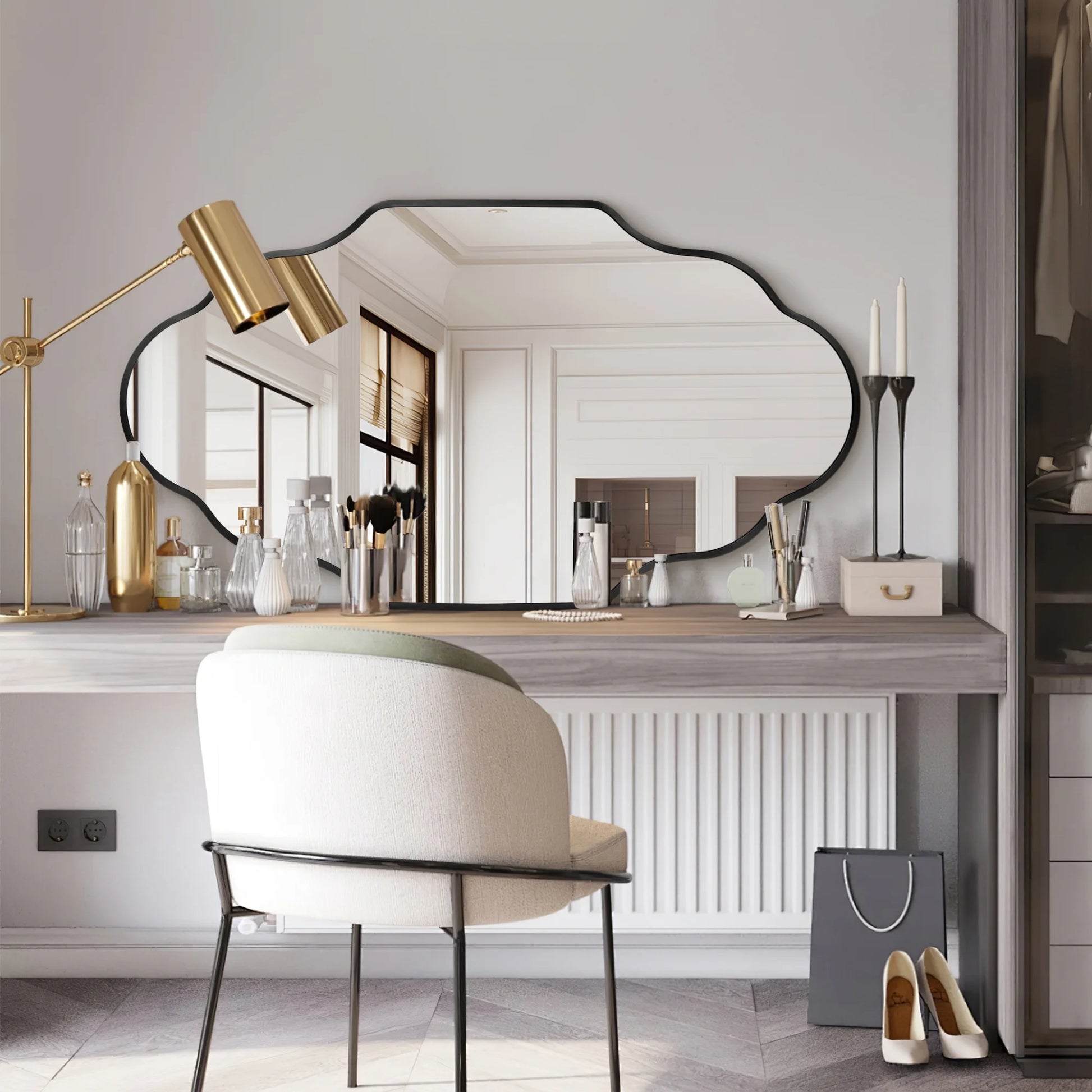 , Scalloped Wall Mirror, Black