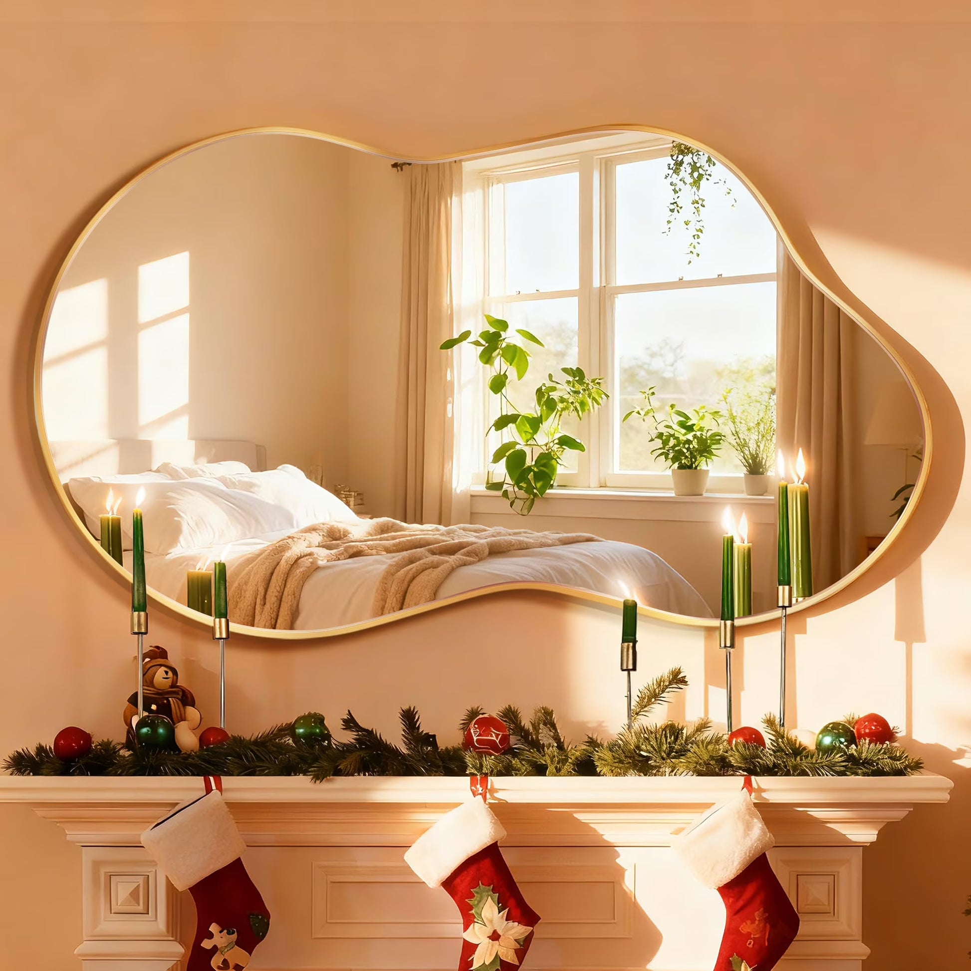 Irregular Wall Mirror 46"X26" Cloud Shaped Mirrors for Bathroom, Gold Aluminum Alloy Frame
