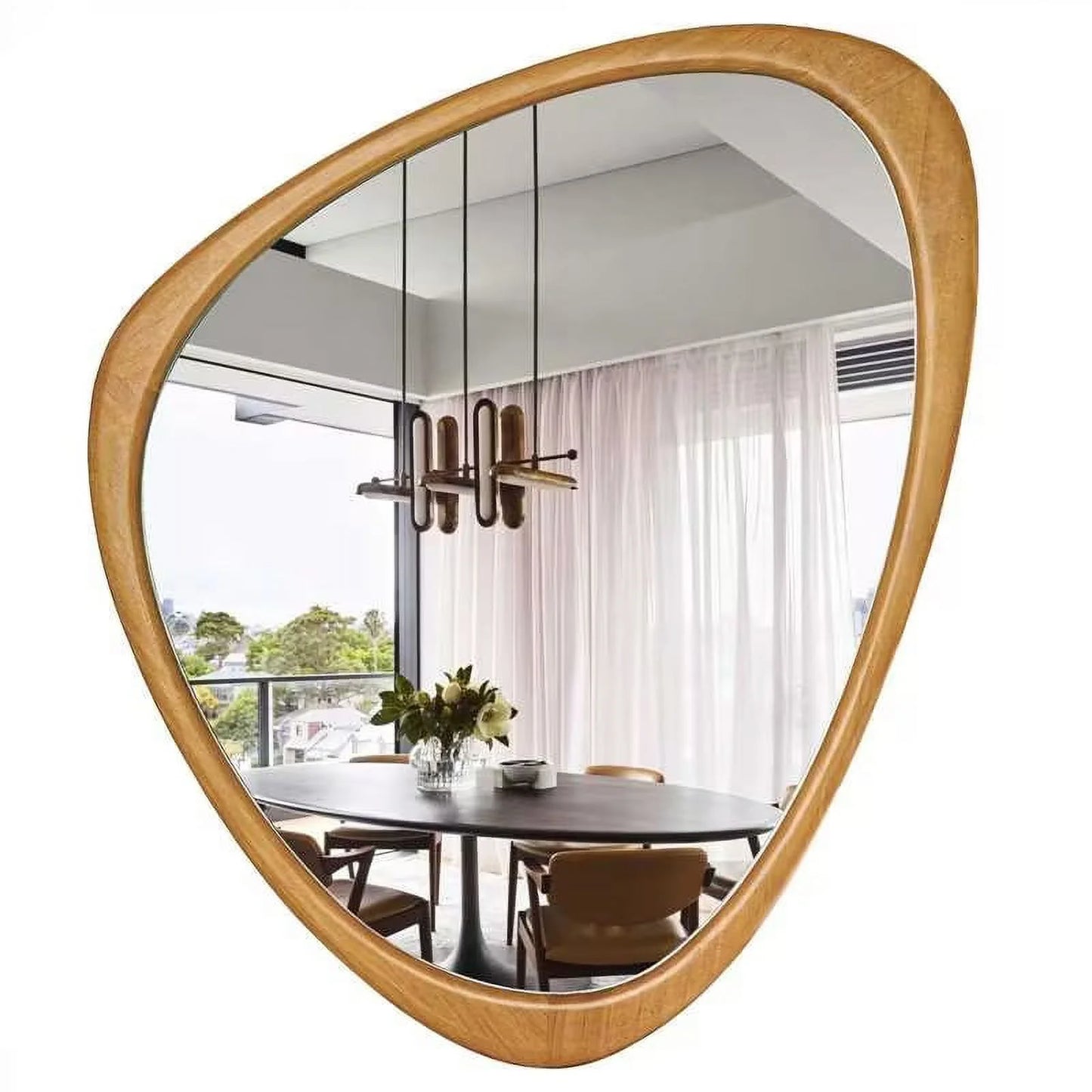 Irregular Natural Wood Frame Wall Mirror for Bathroom, Asymmetrical Home Wall Decor, 20.28 × 25.4 Inch