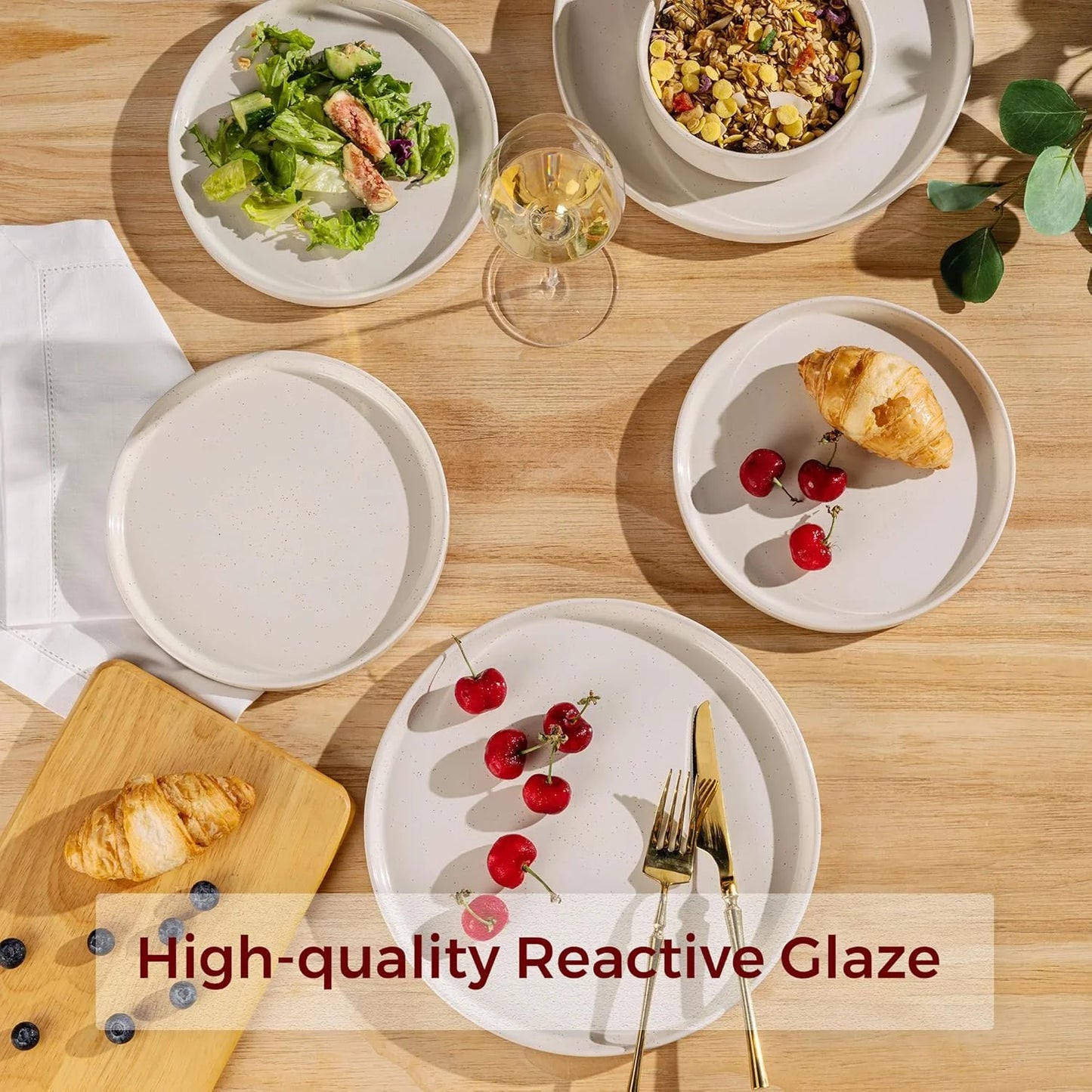 Ceramic Dinnerware Set for 6 | Speckled Stoneware Plates and Bowls with Unglazed Terracotta | Scratch Resistant, Dishwasher & Microwave Safe ,Service for 6 Dishes Set(18Pcs),Beige