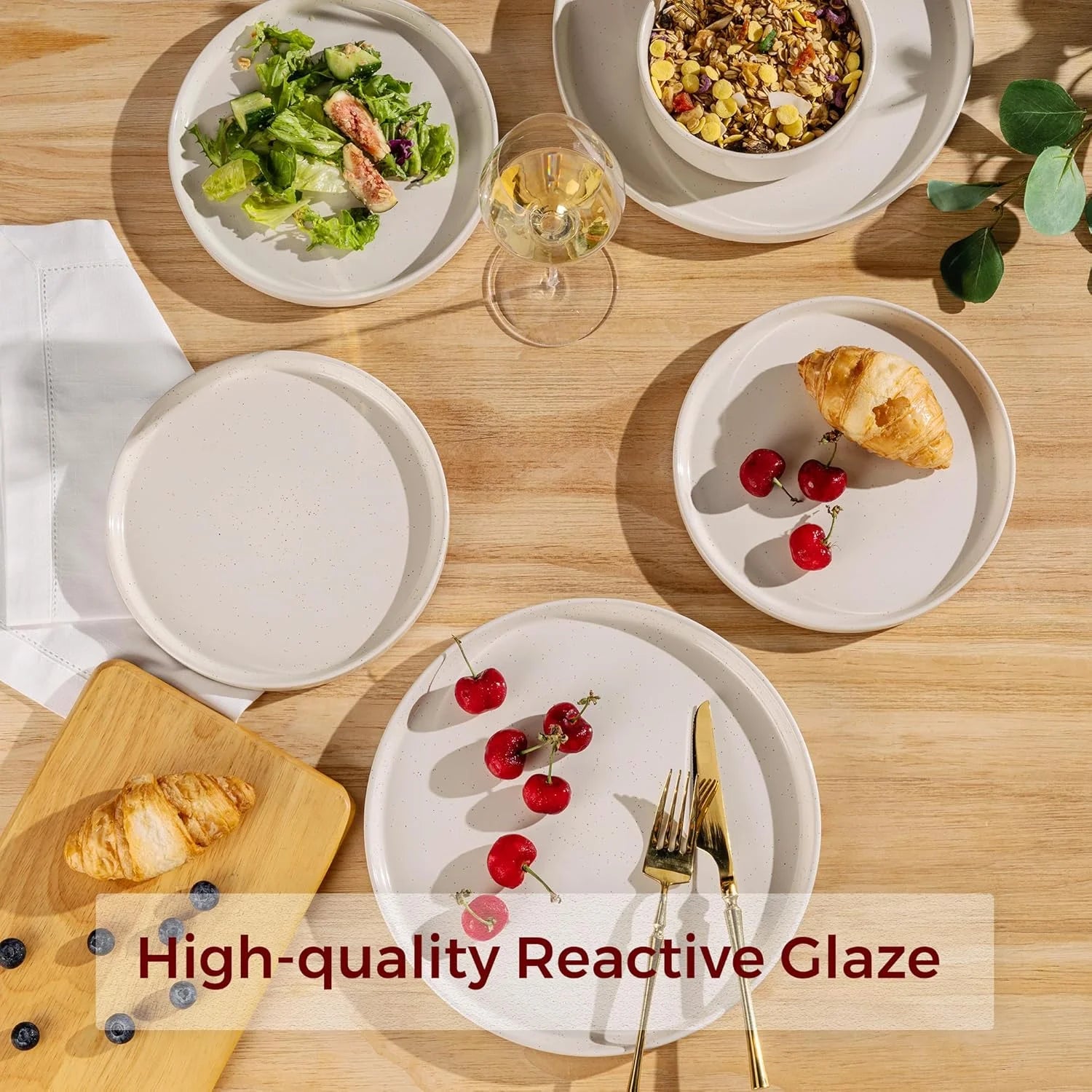 Ceramic Dinnerware Set for 6 | Speckled Stoneware Plates and Bowls with Unglazed Terracotta | Scratch Resistant, Dishwasher & Microwave Safe ,Service for 6 Dishes Set(18Pcs),Beige