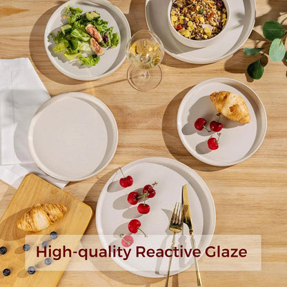 Ceramic Dinnerware Set for 6 | Speckled Stoneware Plates and Bowls with Unglazed Terracotta | Scratch Resistant, Dishwasher & Microwave Safe ,Service for 6 Dishes Set(18Pcs),Beige