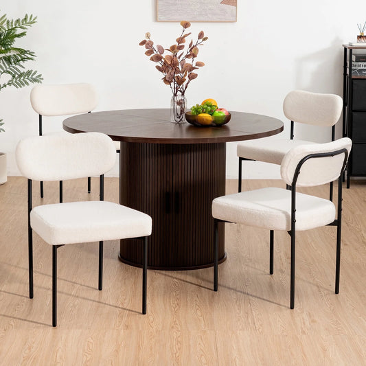 Boucle Dining Chairs Set of 4 Modern Upholstered Kitchen Dining Room Chairs with Backrest & Metal Legs Accent Side Chairs White for Dining Kitchen Living Room Bedroom