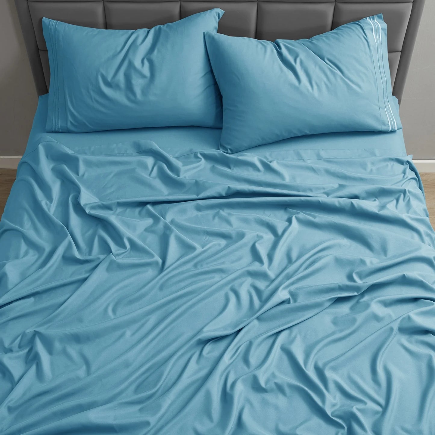 Twin XL Sheet Sets, 1800 Series Deep Pocket 3 Piece, Luxury Soft Microfiber Bed Sheet Sets, Beach Blue