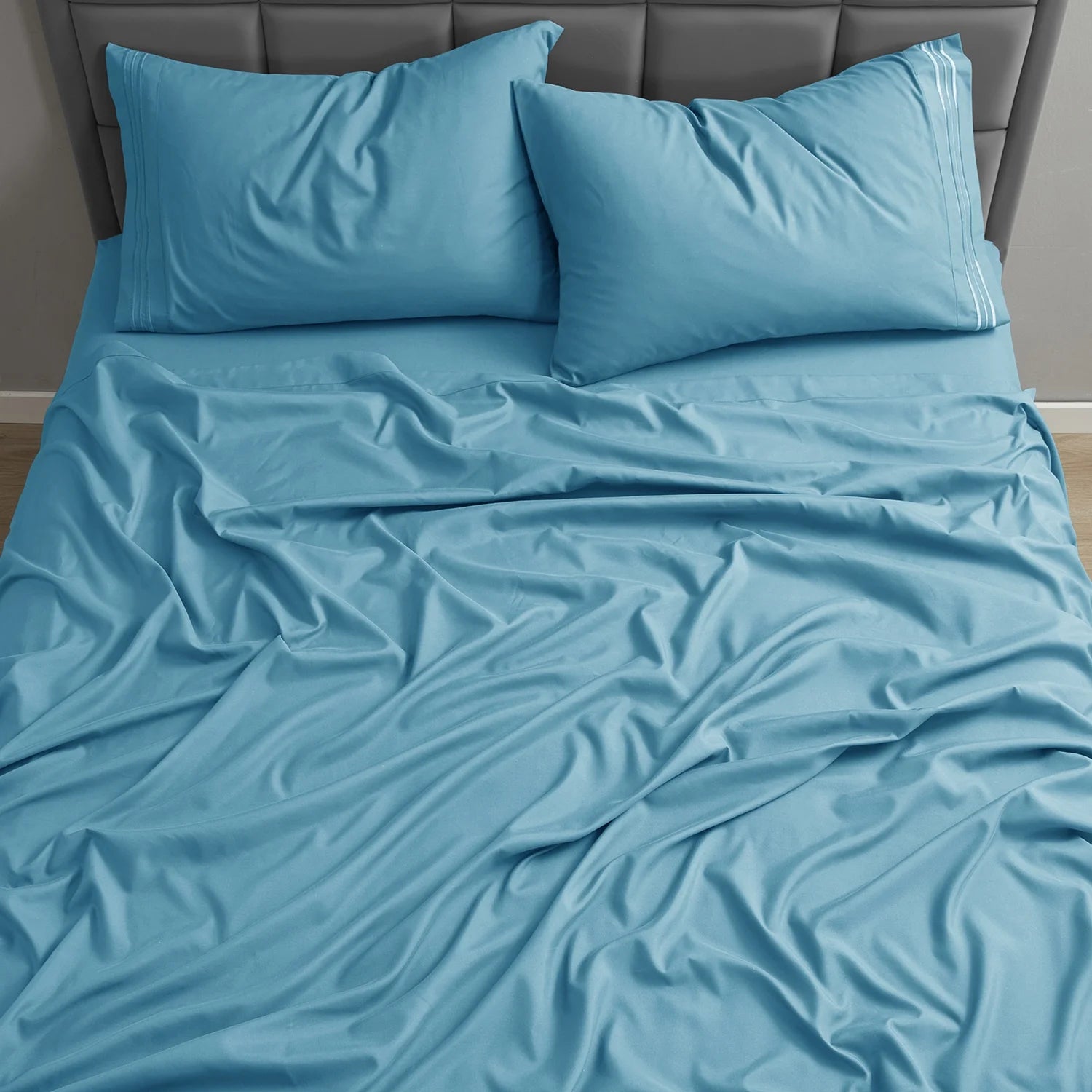 Twin XL Sheet Sets, 1800 Series Deep Pocket 3 Piece, Luxury Soft Microfiber Bed Sheet Sets, Beach Blue