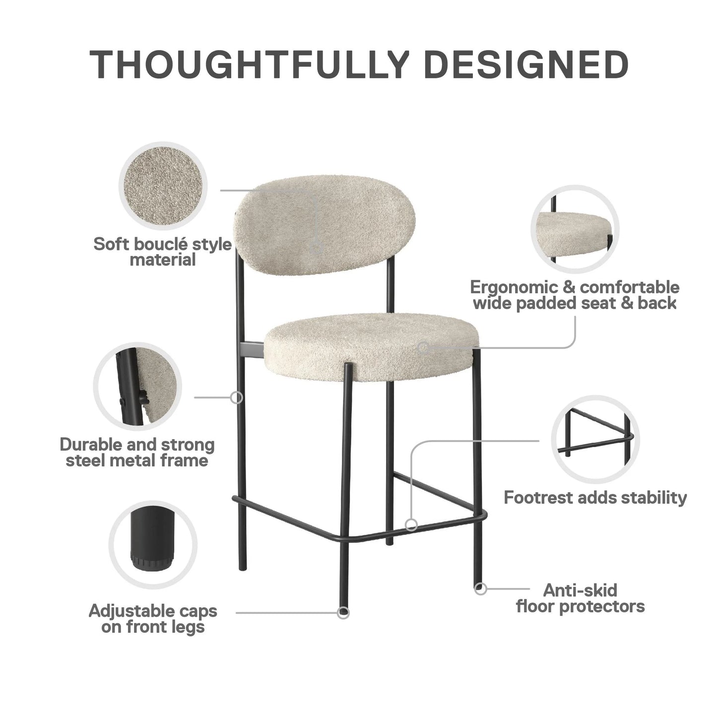 Boucle Counter Stool, Cream