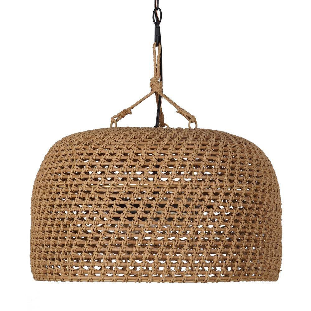 Summerpoint 120-Watt 2-Light Black Shaded Pendant Light with Natural Woven Shade, No Bulbs Included