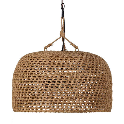 Summerpoint 120-Watt 2-Light Black Shaded Pendant Light with Natural Woven Shade, No Bulbs Included