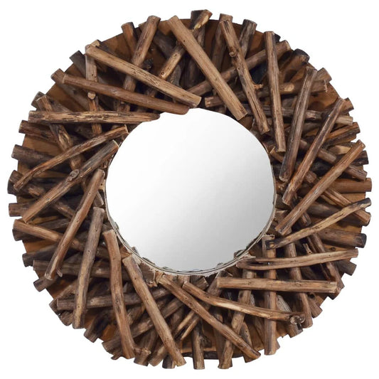 Mirror Natural Wood Solid Teak Wood and Glass Medium