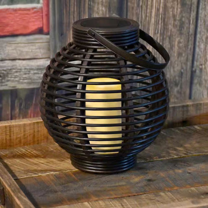 Black Solar Powered Lantern with LED Candle Basket