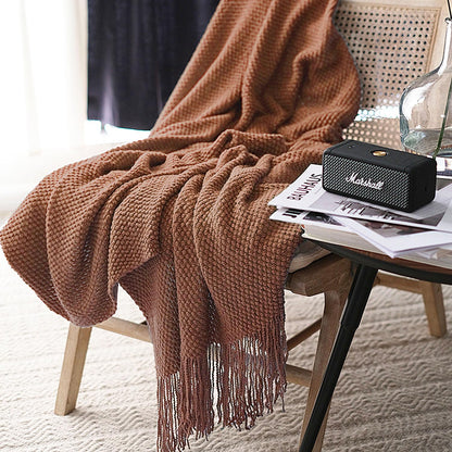 Knitted Throw Blanket with Tassels Bubble Textured Lightweight Throws for Couch Cover Home Decor (Caramel, 60X80)