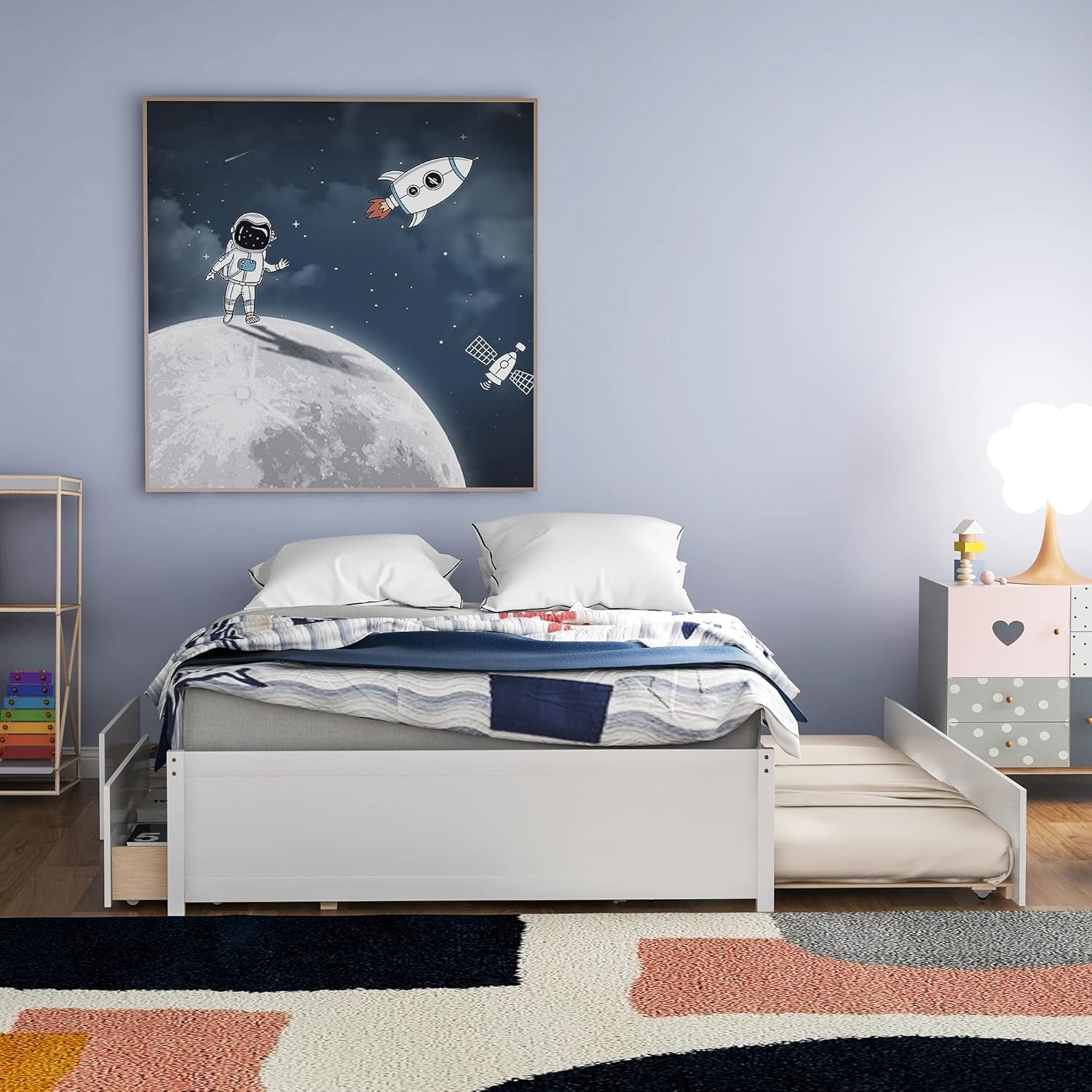 Full Bed Frame with Drawers and Trundle,Full Size Wood Platform Bed with Storage, Space Saving Full Captain Bed for Kids Teens or Adults, No Box Spring Needed,White