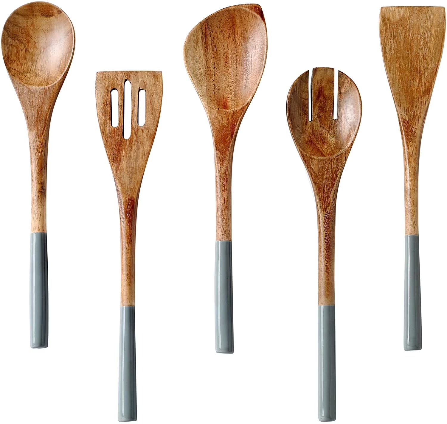 Wooden Spoons for Cooking, Set of 5 Wooden Utensils for Cooking, Nonstick Wooden Cooking Utensils, Kitchen Utensil Sets with Wooden Spoon Sets and Wooden Spatula - Gray/Grey