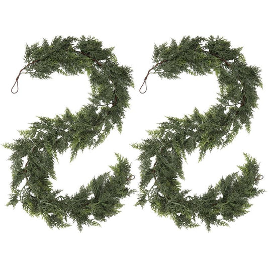 2Pcs 6 Ft Artificial Cedar Garland Wreaths Features Realistic Winter Greenery for Mantels, Tables, and Walls. Indoor/Outdoor Christmas Decorations Ornaments