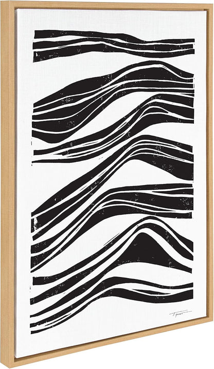 Sylvie Ocean Abstract Waves Framed Canvas Wall Art by Statement Goods, 23X33 Natural, Modern Minimalist Black Line Art Wall Décor