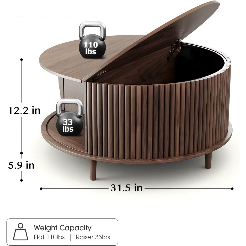 Round Coffee Table with Storage,Mid Century Modern Coffee Table with Sliding Cabinet Door,Coffee Tables,31.5" Small Center Table