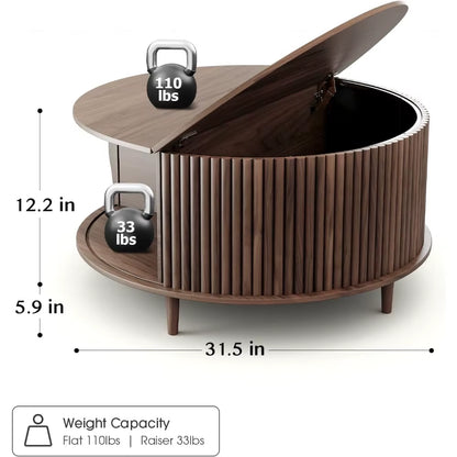 Round Coffee Table with Storage,Mid Century Modern Coffee Table with Sliding Cabinet Door,Coffee Tables,31.5" Small Center Table