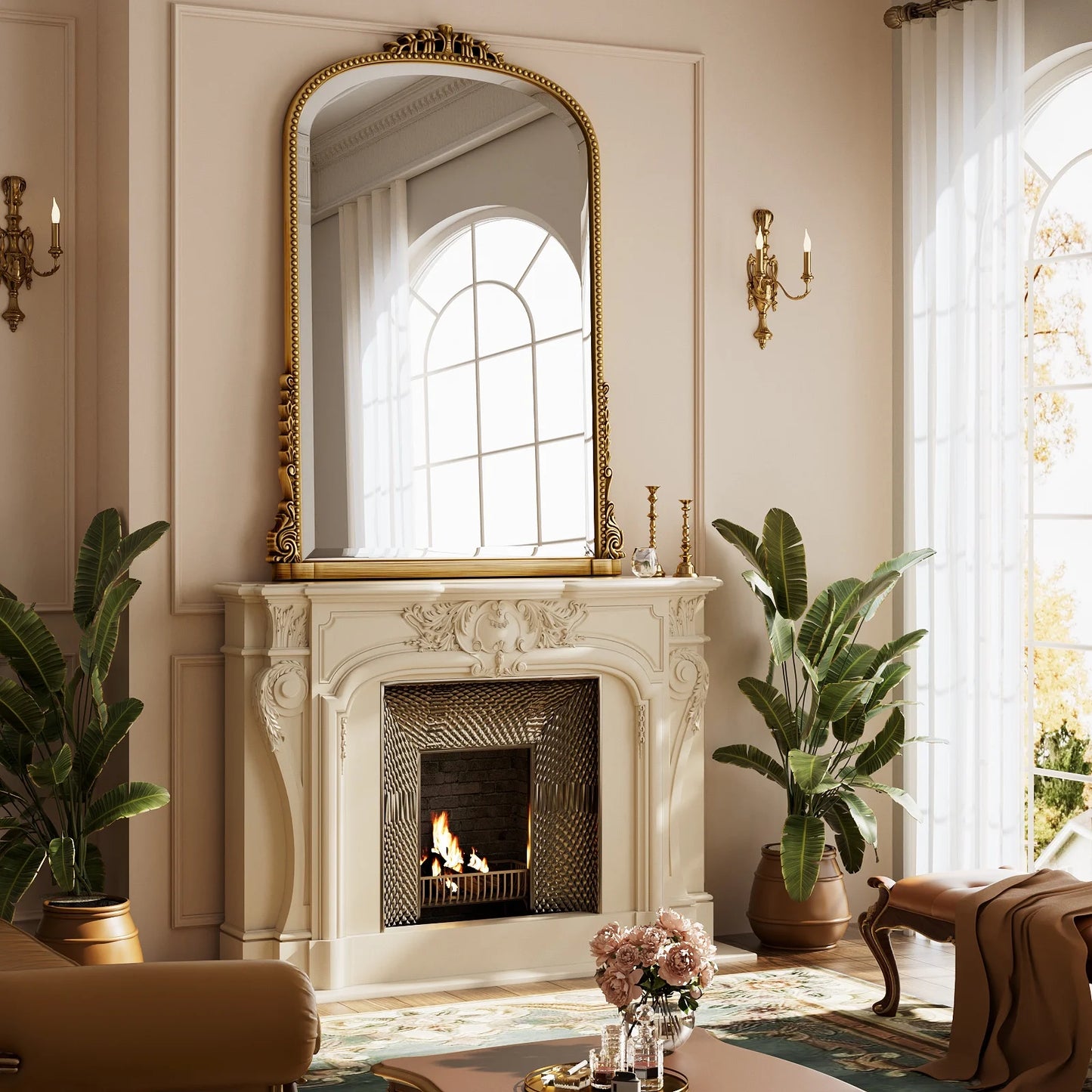 40"X 28" Arched Vanity Mirror Decor Wall Mirror for Bathroom,Antique Gold