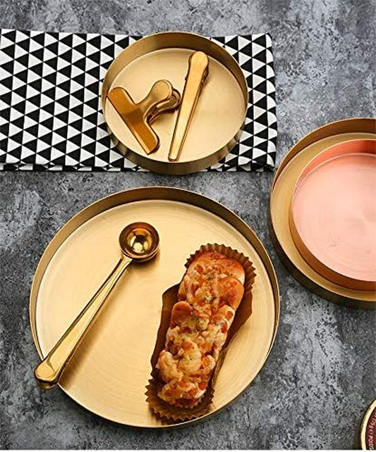 Round Gold Tray Stainless Steel Jewelry, Make Up, Candle Plate Decorative Tray (7 Inches)