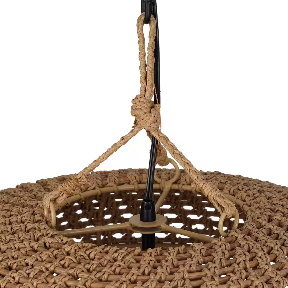 Summerpoint 120-Watt 2-Light Black Shaded Pendant Light with Natural Woven Shade, No Bulbs Included