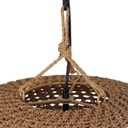 Summerpoint 120-Watt 2-Light Black Shaded Pendant Light with Natural Woven Shade, No Bulbs Included
